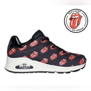 Rolling Stones Skechers Black Sneakers with classic stones mouth! Size 11 NWOT!
